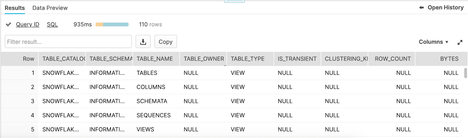 Snowflake Sample Rows How can I view row counts of all tables in a Snowflake database? - Datameer