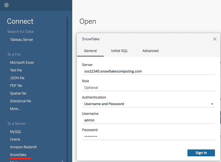 Connecting Snowflake to Tableau Online