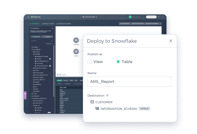 Datameer Cloud Pipelines - materialization