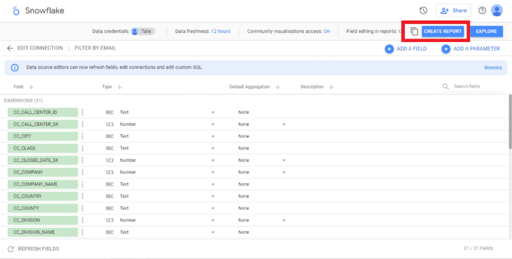 snowflake data into Google data studio